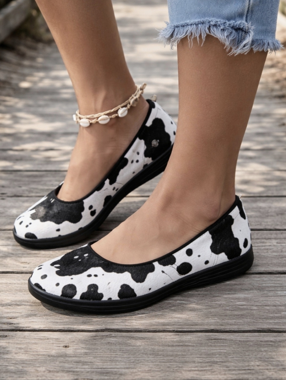 Skechers On The Go Dreamy Coastal Cowgirl Cow Print Comfort Ballet Flats 7.5M